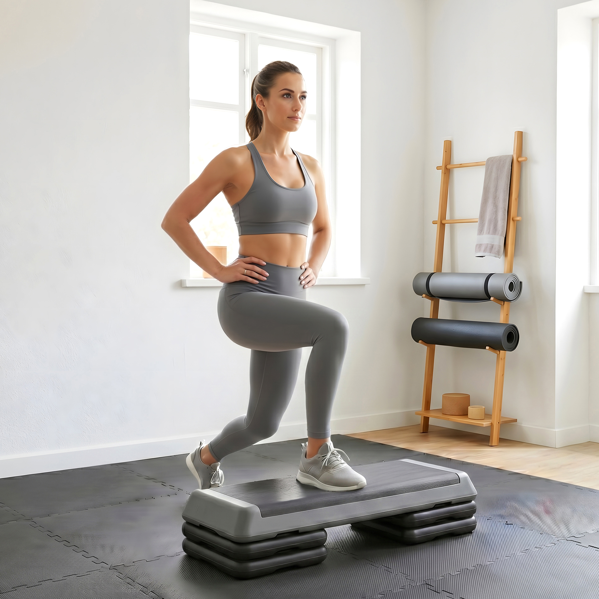 Sportnow Stepper Fitness Regolabile a 10.5/15.5/20.5 cm con Superficie Antiscivolo e Capacità 250 kg, Grigio