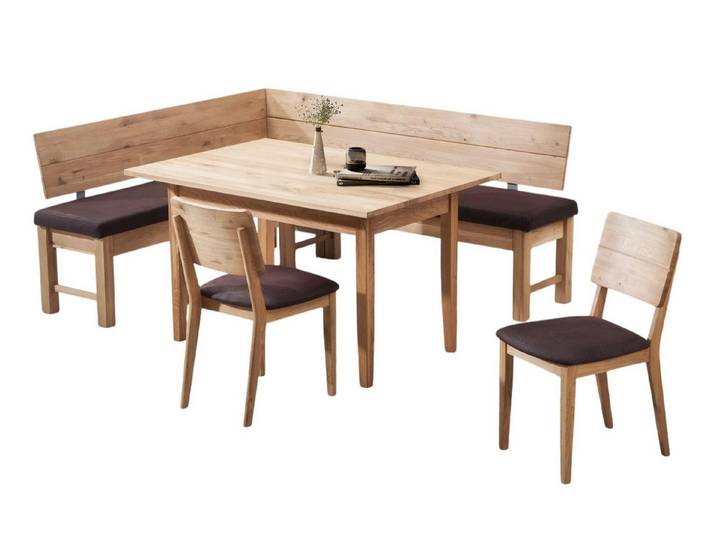 58 aufm Kessel Essgruppe Eckbankgruppe Modern Dyan 3 für 7 Personen Massivholz Wildeiche/Braun, (inkl. Versand, Lieferung bis Verwendungsstelle), Sitzgruppe mit Eckbank, Esstisch und 2 Stühlen hochwertig + langlebig
