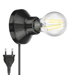 ledscom.de Porzellan Wand-Leuchte Elektra rund Stecker Schalter schwarz 90mm + E27 LED Lampe weiß 3-Stufen Dimmen: max. 1020lm
