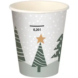 VEPATIM 250 Heißgetränkebecher Pappbecher "Tannenwald & Weihnachtsstern" 200ml mit Eichstrich