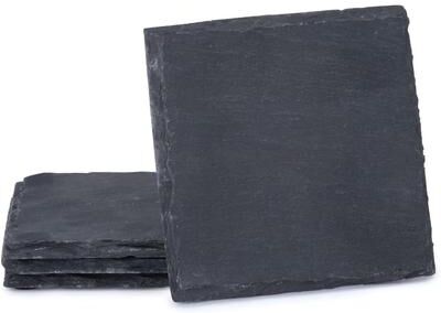 Thirstystone 4 Pack Natural Gray Slate Coasters with Protective Backing Elegant, Heat Tolerant, Easily Wipes Clean