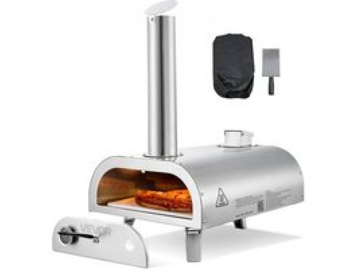VEVOR Dual-Fuel-Pizzaofen Outdoor, 12 Zoll Holzfeuer & Propangas-Pizzaofen, Pellet- & Propan-Pizzamaker mit Thermometer & klappbarem Bein, Pizzakocher für Camping im Freien & Garten