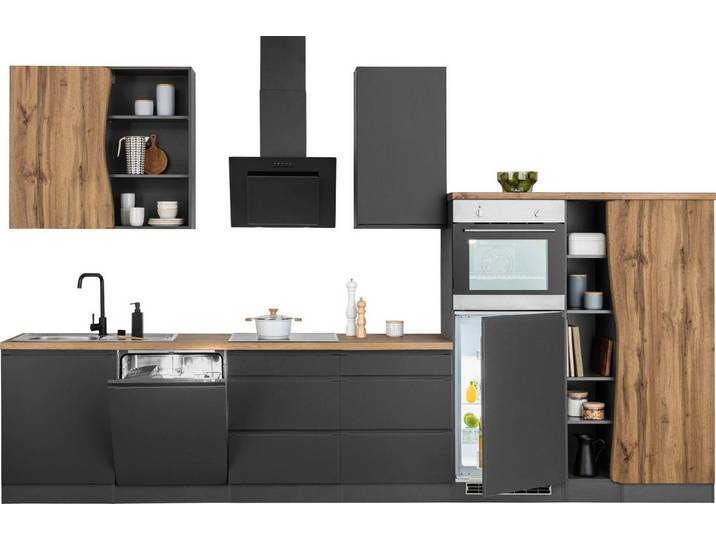 KOCHSTATION Küchenzeile KS-Bruneck, 380cm breit, ohne E-Geräte, hochwertige MDF-Fronten