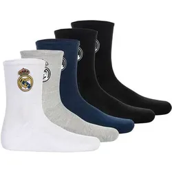 REAL MADRID Real Madrid Kinder Socken, 5er Pack - Tennis Embroidery Socks, Emblem-Logo gestickt, Baumwollmischung, einfarbig, Größe 27-30 in Weiß Weiß