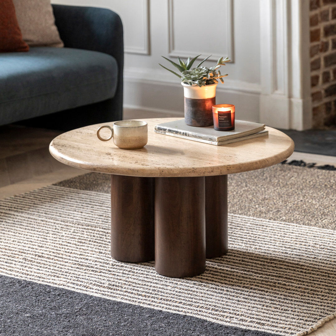 Union Rustic Frytown Pedestal Coffee Table Cream 96.52cm H X 75cm W X 190.5cm D