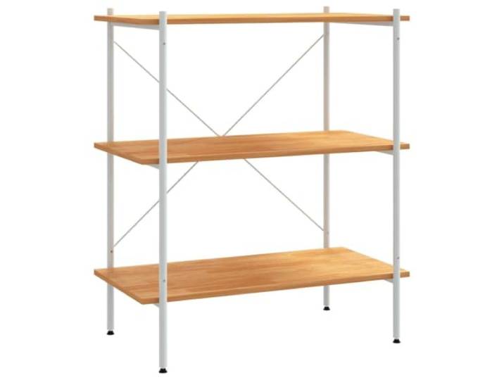HKLGBVCR Standregal, 3 Ebenen, Weiß und Eiche, 80 x 40 x 92 cm Stahlrahmen, Regale aus Holz, für Büro oder Wohnzimmer, Organisation von Dateien und Büchern