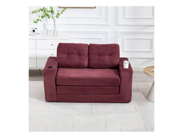 GLP Schlafsofa 2-Sitzer, Sofa 136x80 cm, Klappsofa platzsparend, mit Getränkehaltern, Seitentaschen, Liegefläche 186x100 cm