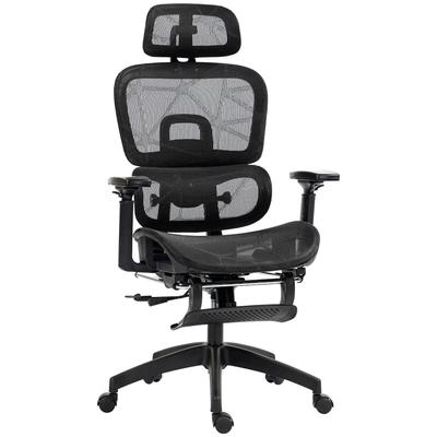 STILVORA Bürostuhl ergonomisch Schwarz 122x64x66 cm mit Kopfstütze Armlehnen Lendenstütze 135 Grad Liegefunktion Fußstütze Netzstoff