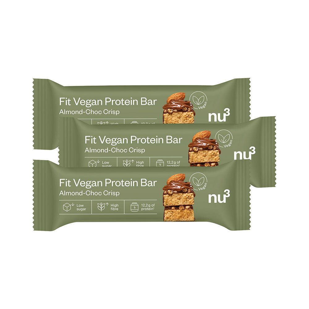3 x nu3 Fit Vegan Bar, Almond Choc Crisp 3x50 g Riegel