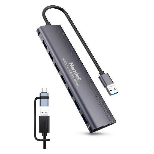 Hamlet XHUB-07A3CX HUB 7 PORTE USB 3.0 ALLUMINIO USB-A + USB-C (XHUB-07A3CX) (USB-C, 7 Ports) (XHUB-07A3CX)