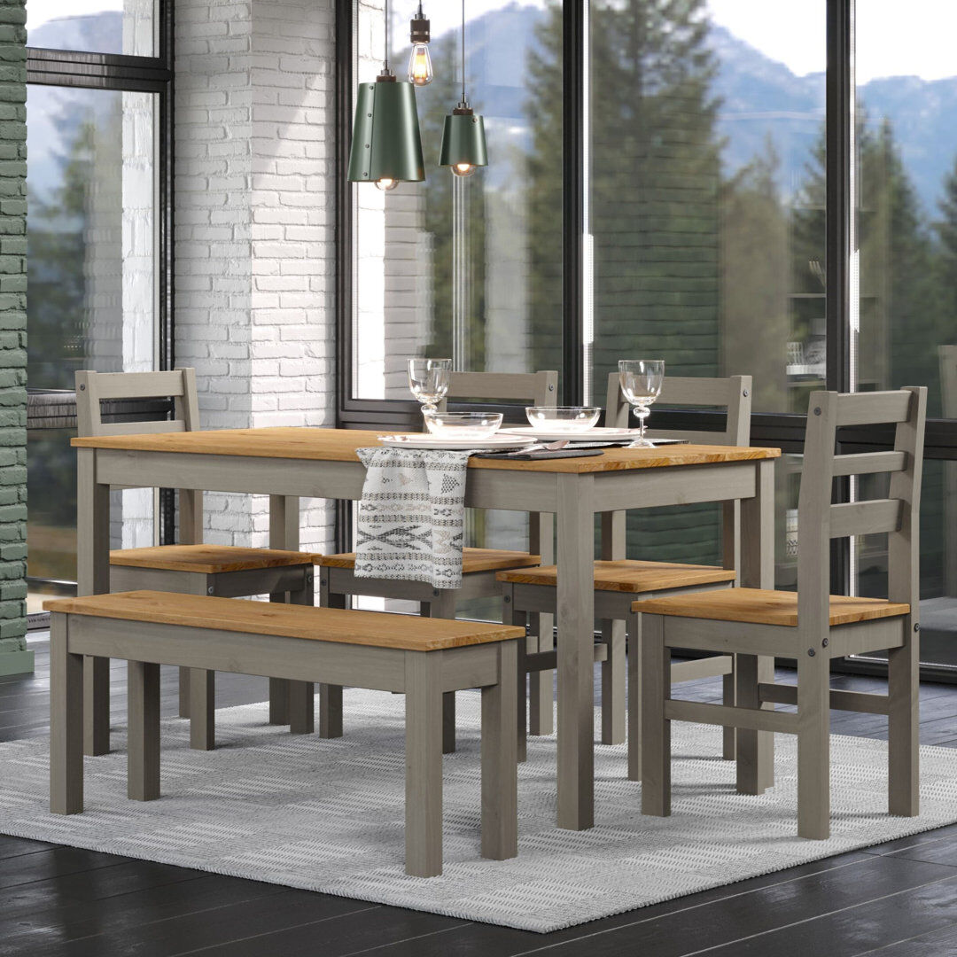 Lark Manor Lucian Rectangular Dining Table, split top plank design, grey and antique wax finish Brown 75cm H x 150cm L x 75cm D