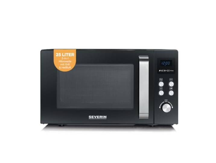 SEVERIN 3-in-1 Mikrowelle mit Grill und Heißluftfunktion bis 200°C, Minibackofen inklusive Vorheizfunktion, mit antihaft-beschichtetem Pizza-Teller, schwarz, MW 7752