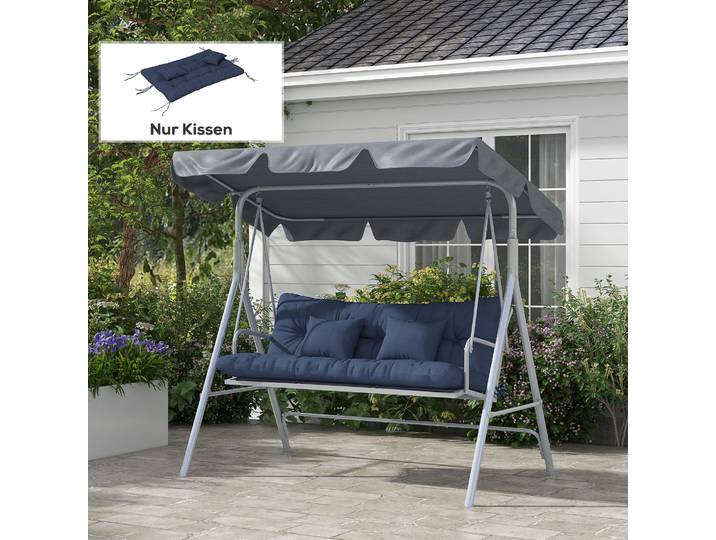 Outsunny Lot 4 Coussins Chaise 150x50cm Déperlants Bleu Marine