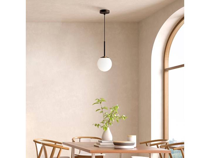 Suspension Basicform - Type J Ø 15cm Noir Verre dépoli / Métal mixte E14