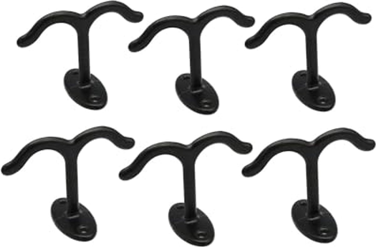 Set van 6 zwarte dubbele wandhaken voor handdoeken en kleding