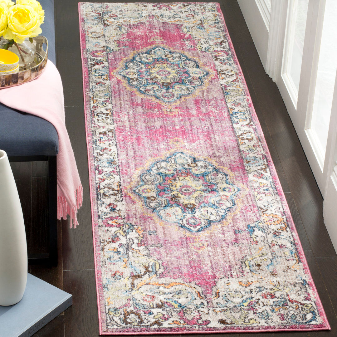 Rio Cambridge Oriental Hand Woven Area Rug Fuchsia/Light Grey Runner 69 x 244 cm