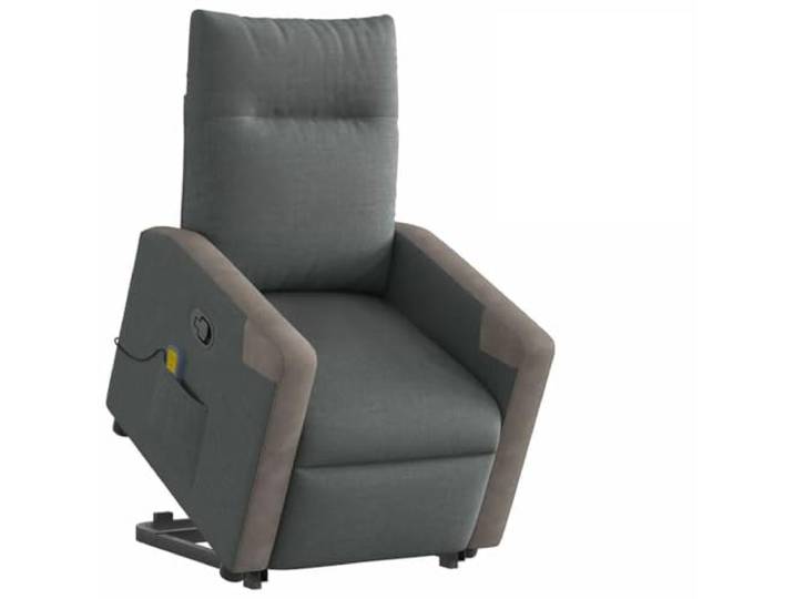 Massagesessel mit Liegefunktion, dunkelgrau, aus Stoff Dunkelgrau, Stoff 100% Polyester / 60% PU, Holz- und Metallrahmen, 6-Punkt-Massage, 135 Grad Neigung, Tasche