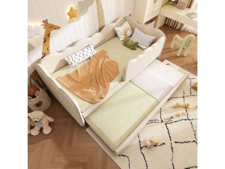 lit 90x190 lit adulte daybed avec lit gigogne en lin beige Grjofek