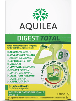 Aquilea Digest Total 8 in 1 Dispositivo Medico per il Benessere Gastrointestinale 12 Stick Gusto Camomilla