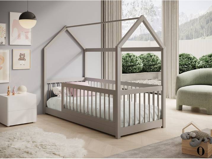 MOEBLO Hausbett TIVI (Stilvolles Kinderbett im Haus-Design, Hausbett Kinder Kinderbett Kiefernholz Spielbett Hausform, Optional mit oder ohne Matratze wählbar), in 3 Größen erhältlich: 140×70, 180×80 und 200×90 cm