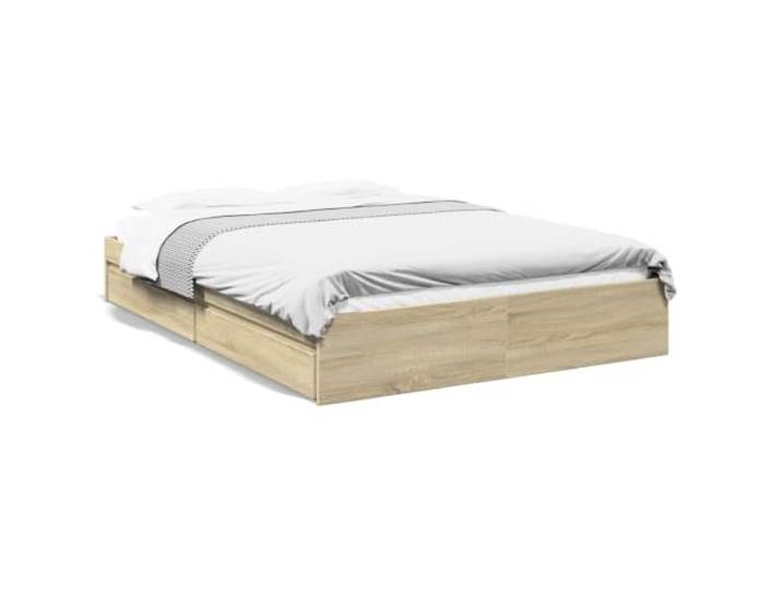 PUGYNBK Bett mit Schubladen, Holz, Sonoma-Eiche, 160 x 200 cm Technische Struktur, Latten im Lieferumfang enthalten, integrierte Lagerung, ohne Matratze