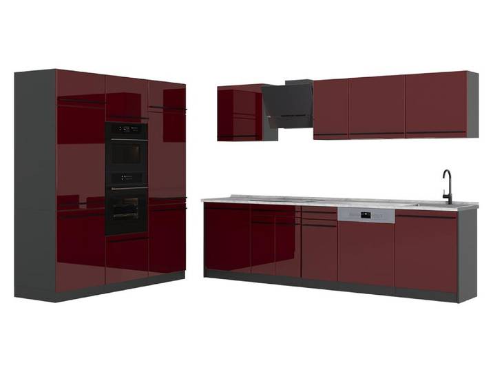 Küchenzeile Vicco R-Line Rot Hochglanz/Anthrazit 180 cm Arbeitsplatte Marmor, Model 66212