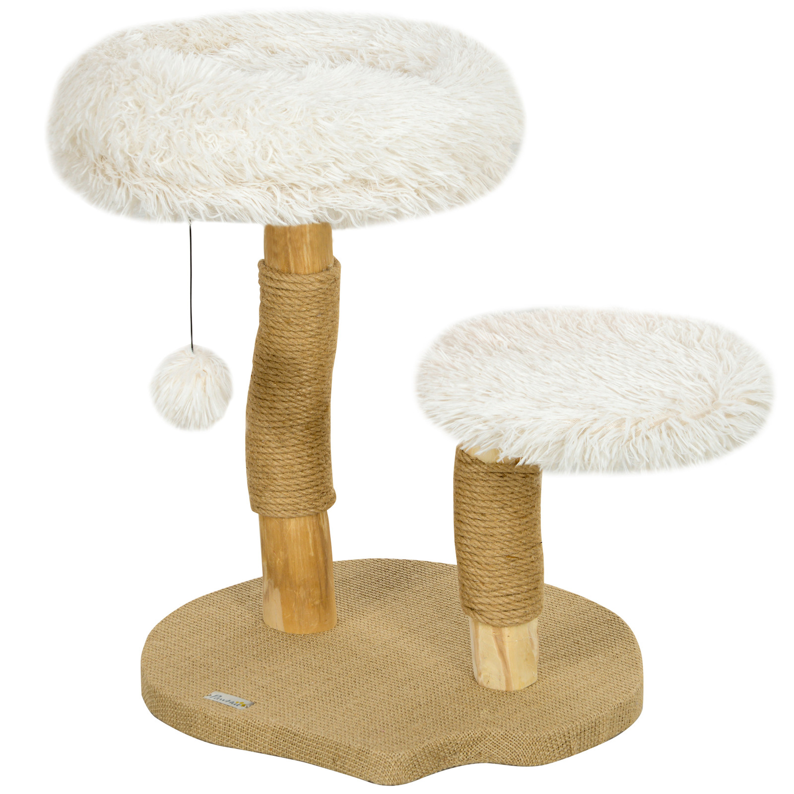PawHut multifunctionele kattenboom met kattenbed, krabpaal en speelbal, wit, hoogte: 61,5 cm