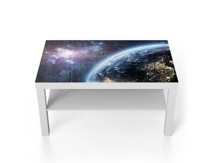 DEQORI Glastisch weiß groß 90x50 cm Motiv Blick aus dem All ausgefallener Beistelltisch aus Glas Hochglanz Couchtisch fürs Wohnzimmer moderner Couch Tisch mit Design