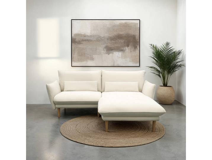 Ecksofa DOMO COLLECTION Leuven kompakte Stellmasse, Breite 200 cm, schmale Armlehnen, L-Form , beige (creme), B:200cm H:86cm T:159cm, 100% Polyester, Sofas, Ecksofa, angenehm feste Polsterung, bodenfrei, 19 cm hohe Holzfüsse