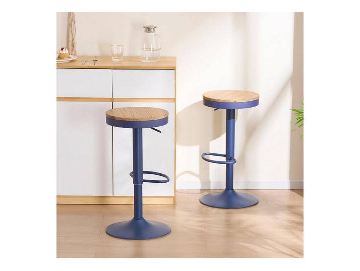LuxusKollektion Barhocker Barhocker 2er höhenverstellbar schwenkbar Holz Vintage Marineblau