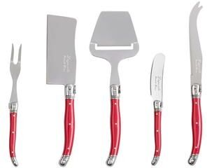 French Home Laguiole 5 Piece Cheese Knife, Fork and Slicer Set, Scarlet Red