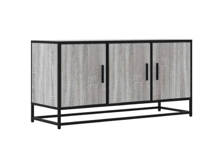 KUPTYERFG TV-Schrank Lowboard Grau Sonoma 100x35x50 cm Holzwerkstoff Industrielles Lowboard mit stabilem Metallgestell und reichlich Stauraum fuer Wohnzimmer und Schlafzimmer.