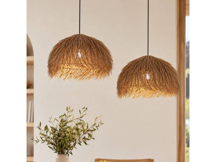 Lampes suspendues LED E27 Wabi Sabi japonaises 50CM en rotin, style chapeau de paille, lustre rétro pour B&B, lampe suspendue rétro en raphia, décoration suspendue