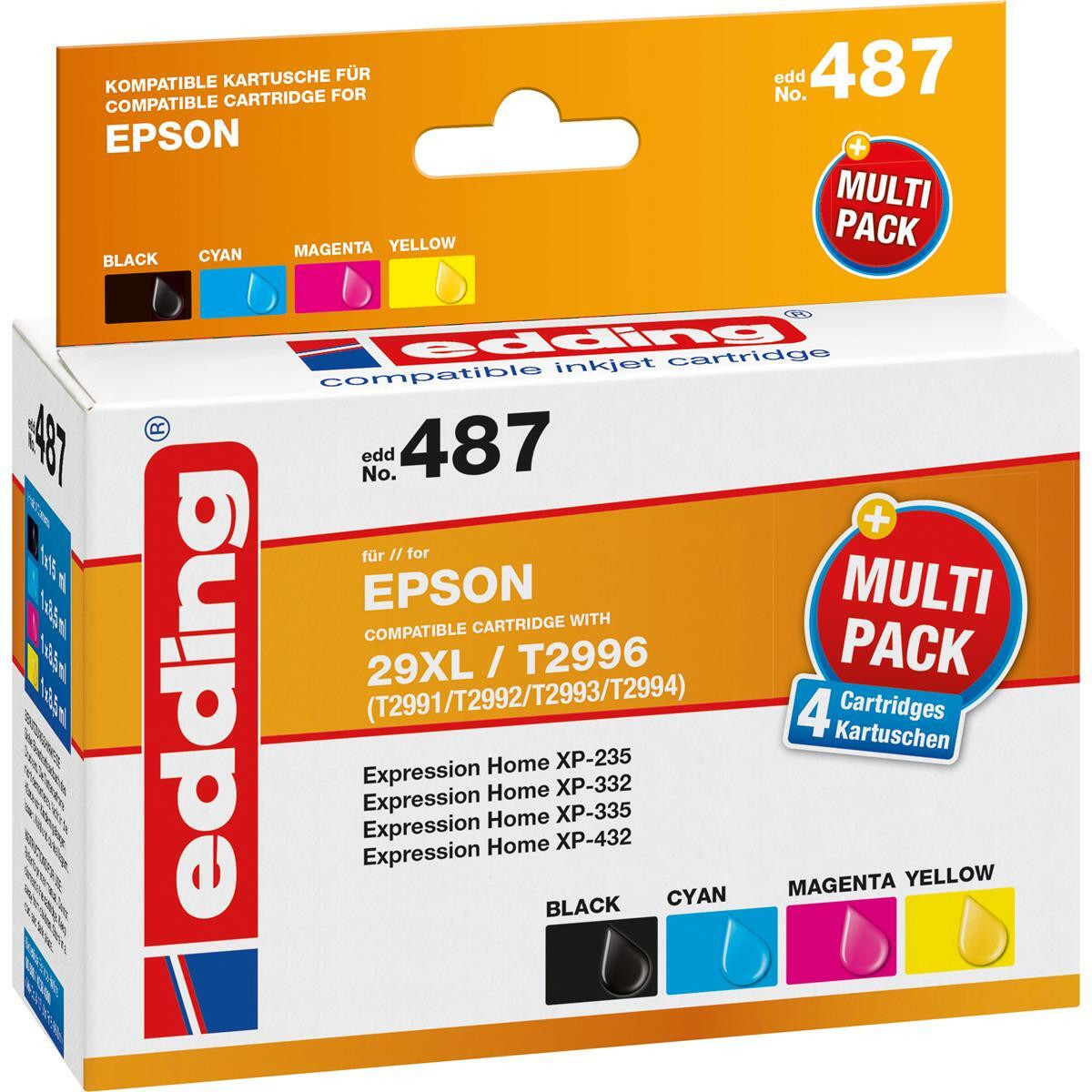 Edding Tintenkartridges 18-487-01 compatibel met Epson T29XL zwart cyaan magenta geel 4 stuks