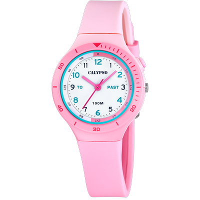 Quarzuhr CALYPSO WATCHES "My First Watch", pink (rosa, weiß, rosa, hellblau, weiß, rosa, hellblau), Armbanduhren, Kinder, rosa, Quarzuhr, Armbanduhr, Silikonarmband, analog
