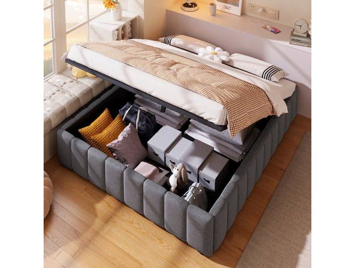 Lit Coffre avec Rangement Hydraulique 140x200cm Gris sans Tête de Lit
