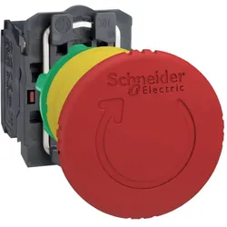 Schneider Electric XB5AS84462 Not-Aus/Not-Halt-Schalter, Harmony XB5, Kunststoff, Drehentriegelung, 22mm, 1Ö + 1Ö + Überwachungskontakt