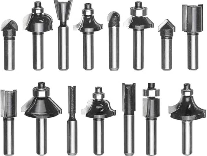 Einhell Original 15-tlg. Fräser-Set Oberfräsen-Zubehör geeignet für Holz 8 mm Schaft zum Fräsen diverser Profile Box