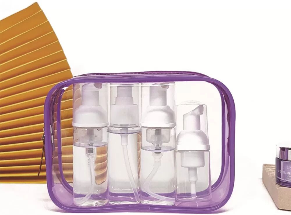 INF Transparentes Kosmetiktaschen-Set: Wasserdichte Reise-Organizer für Make-up und Toilettenartikel Violett