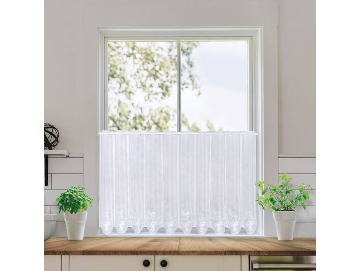 Scheibengardine GERSTER Fabia, nach Maß Gr. 1, weiß, B:80cm H:30cm, Voile, Polyester, Gardinen, Scheibengardine, SB-Bistro Fabia , maßgenaue Anfertigung, Topseller
