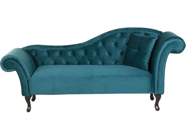 BELIANI Chaiselongue Rechtsseitig Blaugrün Samtstoff Holzfüße Glamourös Mit Zierkissen