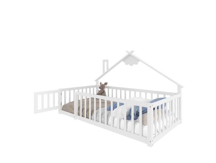 Stilvora Kinderbett 90/190 cm in Weiß mit Geländer im Hausdesign, 90x190 cm, Babymöbel & Kindermöbel, Kinderzimmer & Jugendzimmer, Kinderbetten, Spielbetten