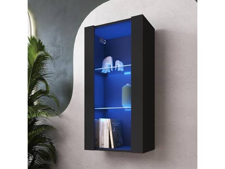 Komodee Vitrine Hängend Tivoli Vertical A1 Schwarz/Schwarz 50x100x29 cm Hängende Vitrine Tivoli Vertical, Schwarz/Schwarz, Breite 50cm x Höhe 100cm 50cm x Tiefe 29cm, LED Blau, 2 Regalböden