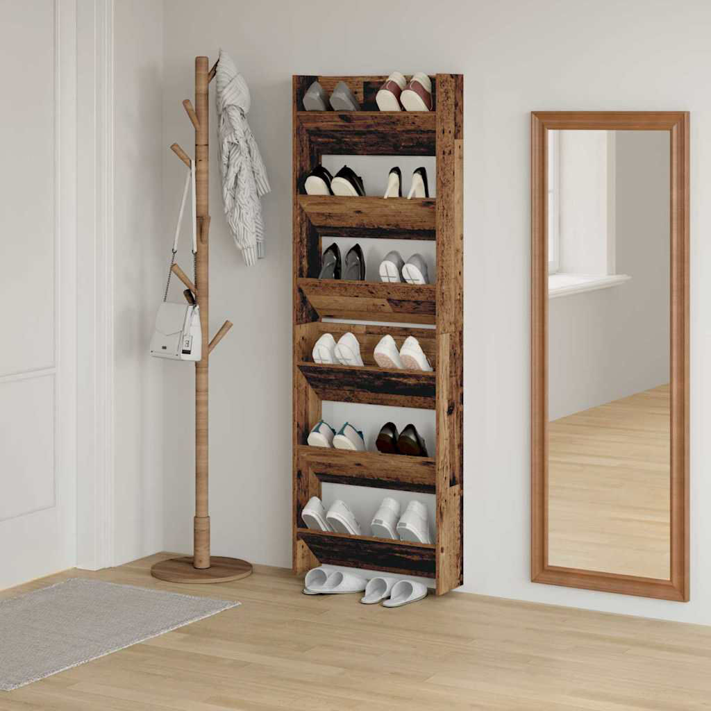 World Menagerie Wall Shoe Cabinets With Shelf 2 Pcs Engineered Wood Old Wood 12
