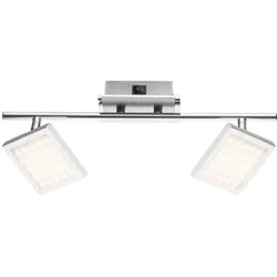 Deckenlampe LED Deckenleuchte mit satinierten beweglichen Spots Lampe Chrom, 2 Flammig Spots beweglich, 2x LED 6Watt 318 lm, LxBxH 40x9,5x13cm