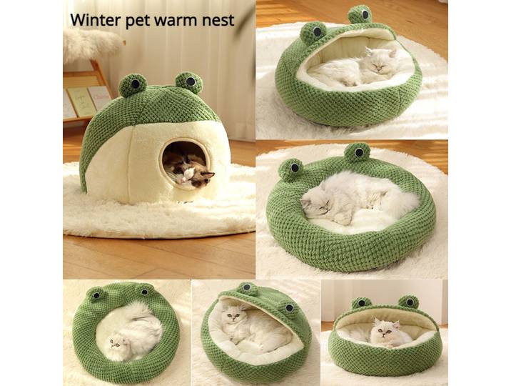 Nouveau Nid pour Animaux de Compagnie, Hiver Chaud, Niche pour Chien, Villa pour Chat, Matelas en Peluche pour Animaux de Compagnie, Petite Forme de Grenouille, Semi-fermé, Maison pour Chaton, Chiot,