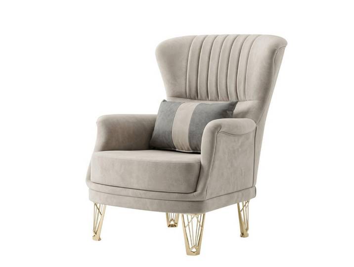Xlmoebel Loungesessel Eleganter beiger Polstersessel mit Edelstahlfüßen im Design (1-St), Made in Europa