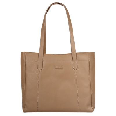 Reisetasche BUGATTI "BUGATTI Damen ELSA echt Leder", Damen, Gr. B/H/T: 39cm x 37cm x 16cm onesize, beige (sand), Leder, leicht glänzend, unifarben, Taschen Reisetasche, echt Leder