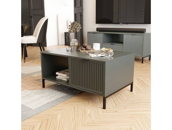 Table basse WAVE - Table de salon - 90x58x45 cm - avec tiroir et étagère - Vert