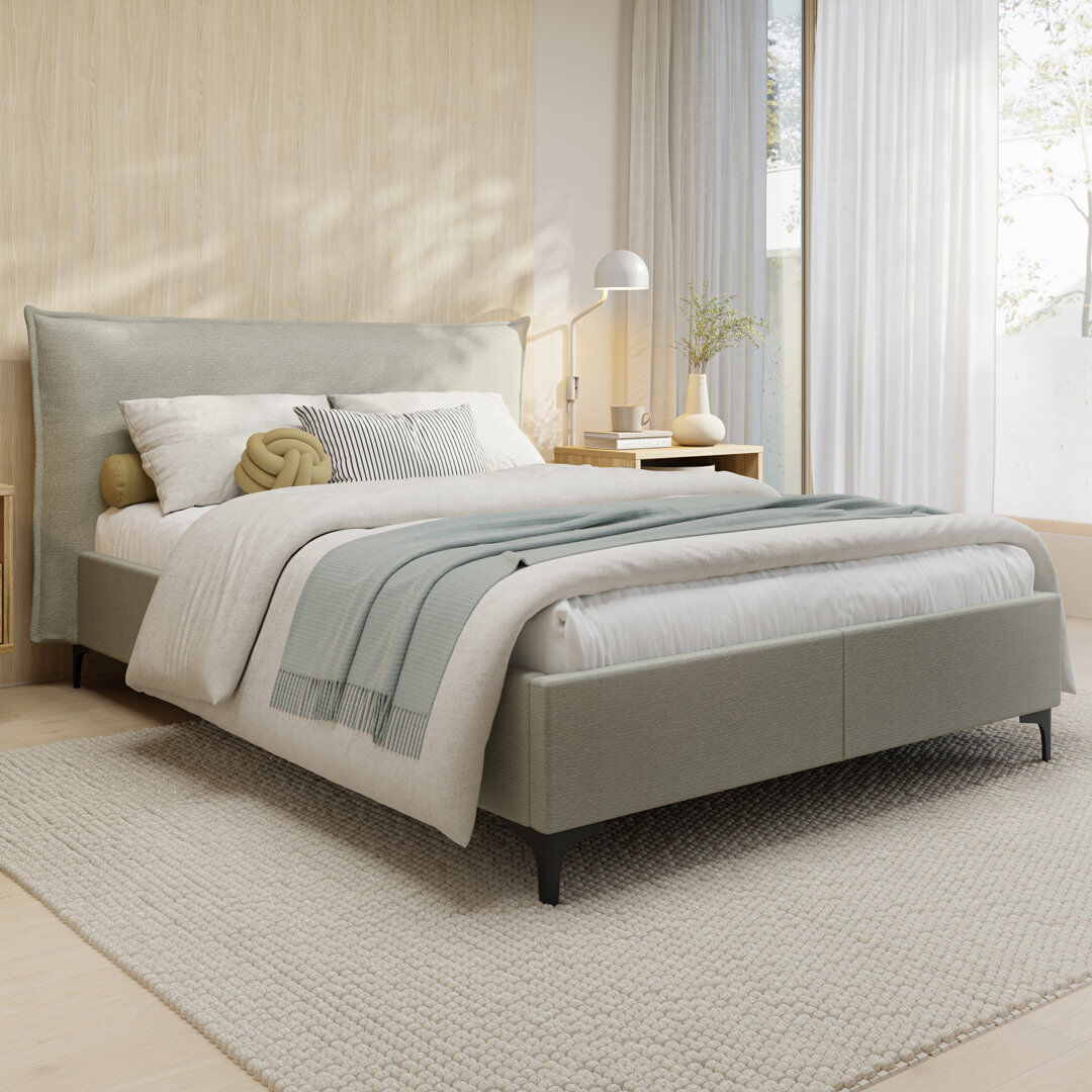 17 Stories Tavarus Upholstered Ottoman Bed Light Grey Kingsize (5')